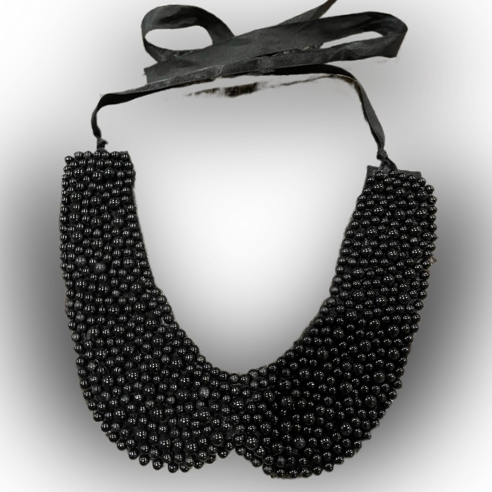 Black beaded bib necklace